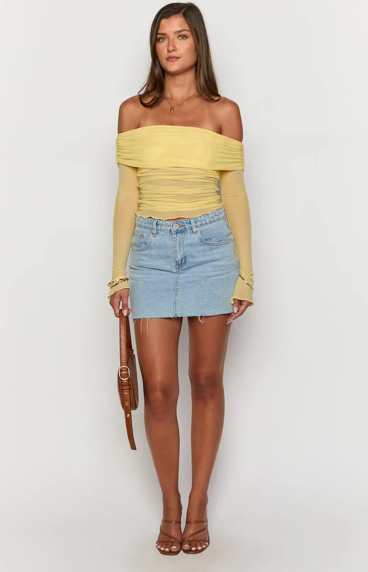 Sky Yellow Mesh Off Shoulder Top