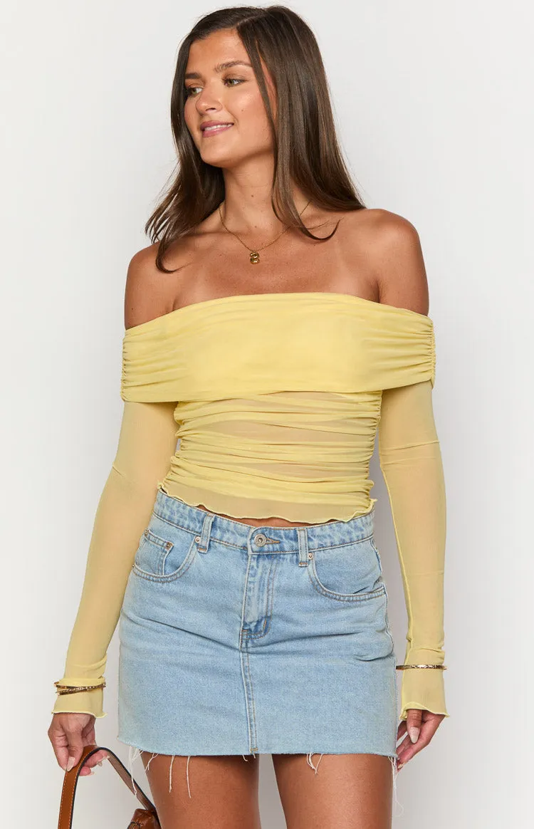 Sky Yellow Mesh Off Shoulder Top