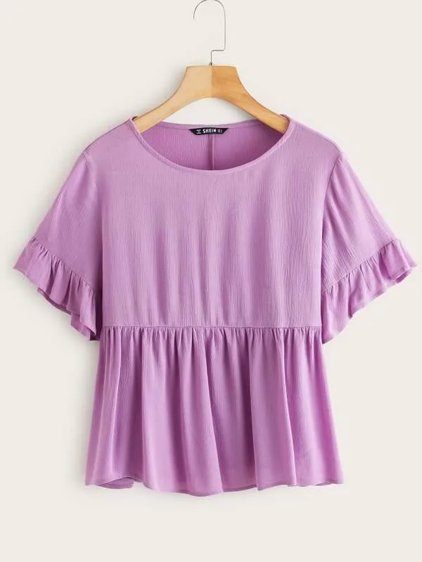 Solid Ruffle Hem Peplum Top