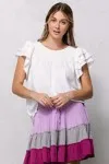 SOLID WOVEN RUFFLED TIERED TOP SMOCKED YOKE