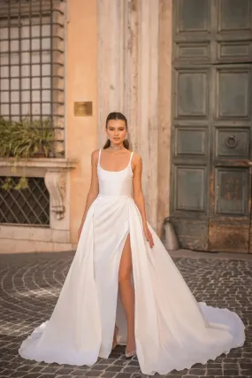 Spaghetti Strap Thigh Slit A-Line Wedding Dress