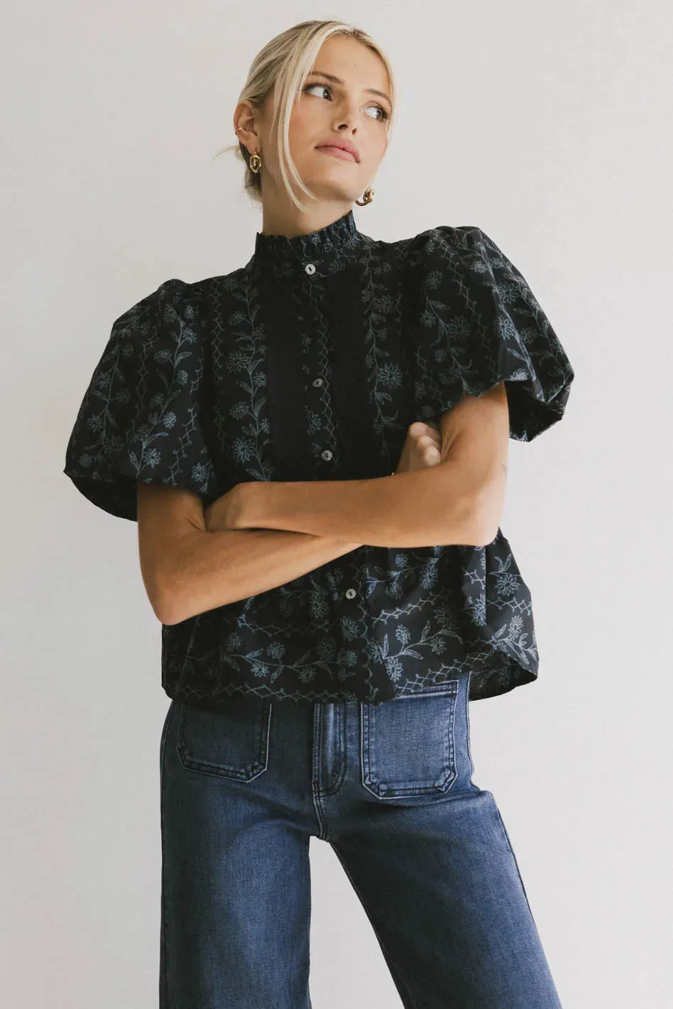 Stassi Printed Blouse in Navy - FINAL SALE