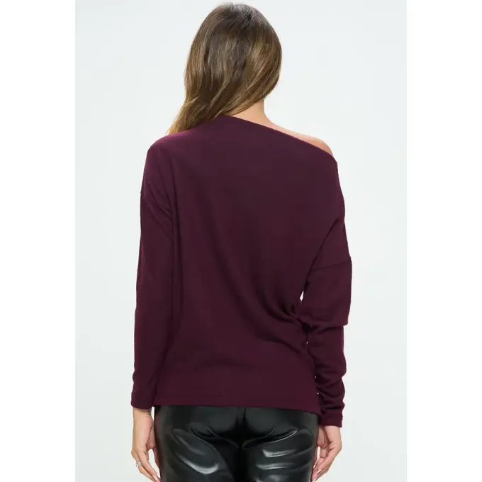 The Michelle Burgundy Off The Shoulder Cozy Top