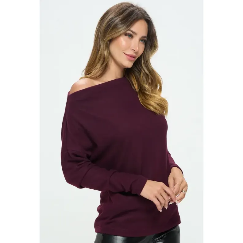 The Michelle Burgundy Off The Shoulder Cozy Top