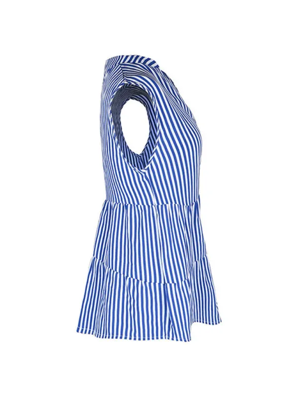 Trendy Sleeveless Stripe Blouse: V Neck, Casual Tank Top