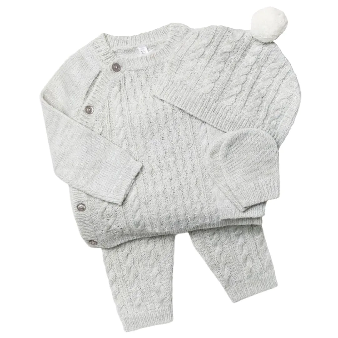 Unisex Baby Clothing Set - Cable Knitted 4pc - Grey