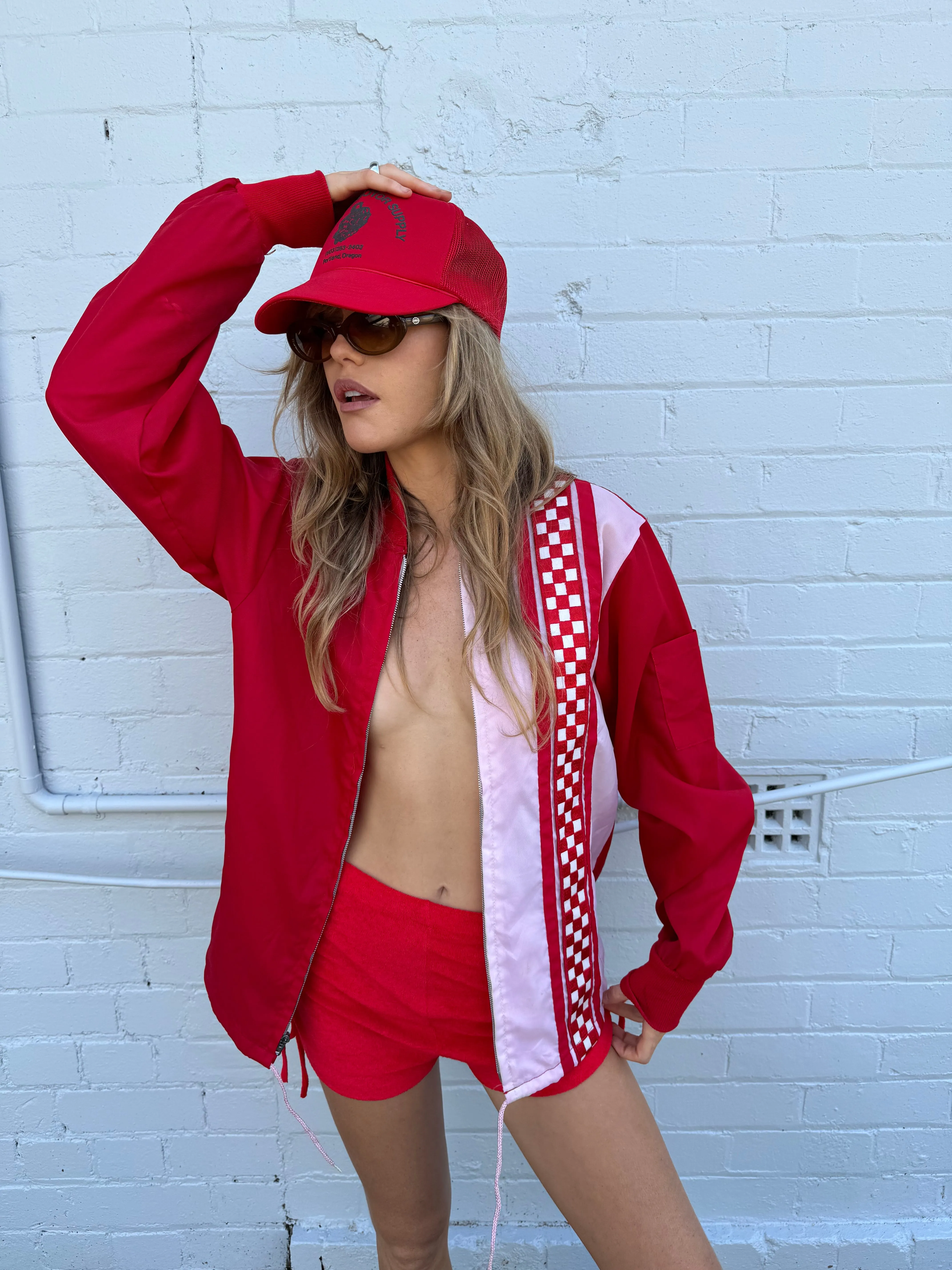 Vintage Red Checkered Windbreaker (S-M)