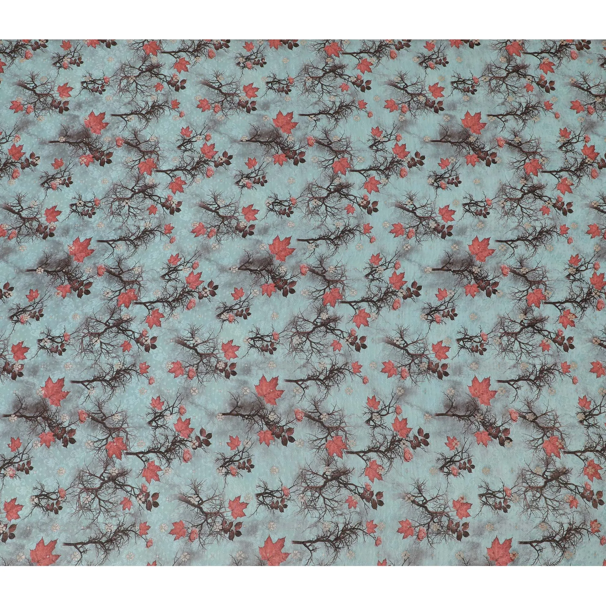 Whimsical Autumn Viscose Fabric with Digital Print of Red Leaves, 110 cm Wide-D19202