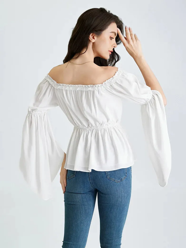 Women Chiffon Tops Slit Sleeve Off Shoulder Tops