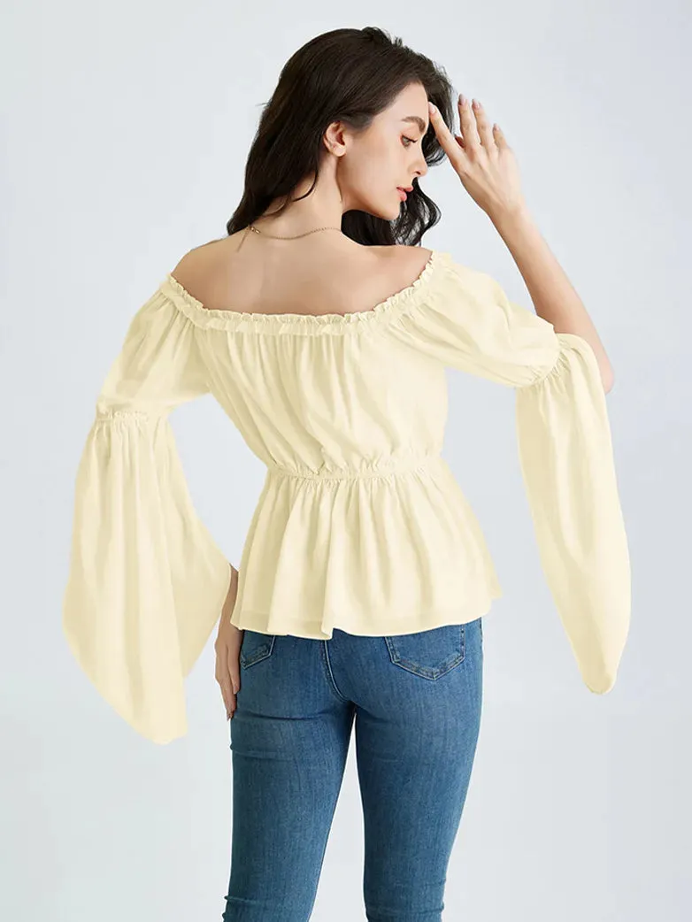 Women Chiffon Tops Slit Sleeve Off Shoulder Tops