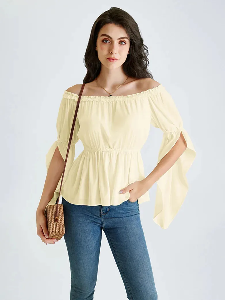 Women Chiffon Tops Slit Sleeve Off Shoulder Tops