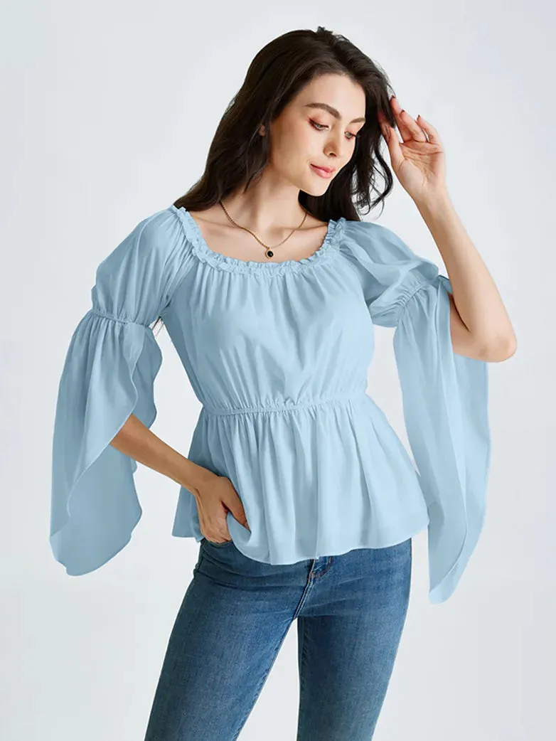 Women Chiffon Tops Slit Sleeve Off Shoulder Tops