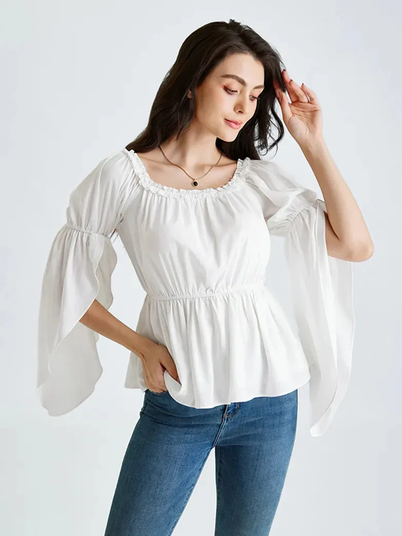 Women Chiffon Tops Slit Sleeve Off Shoulder Tops