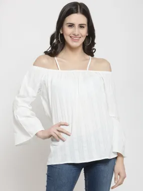 Women White Solid Off Shoulder Regular Fit Tops